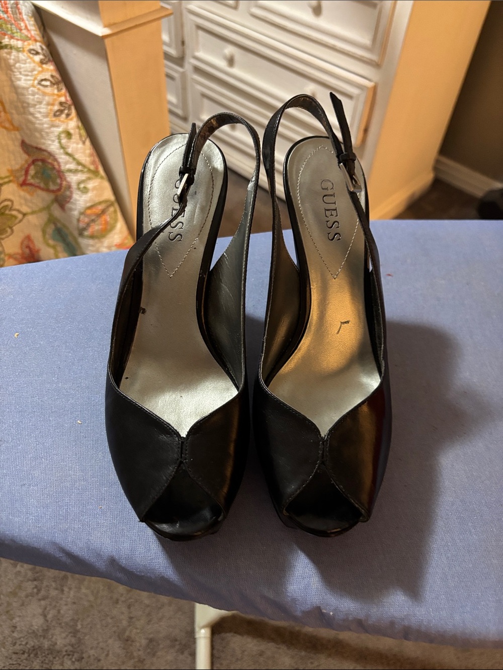 GUESS Black Peep-Toe Slingback Heels